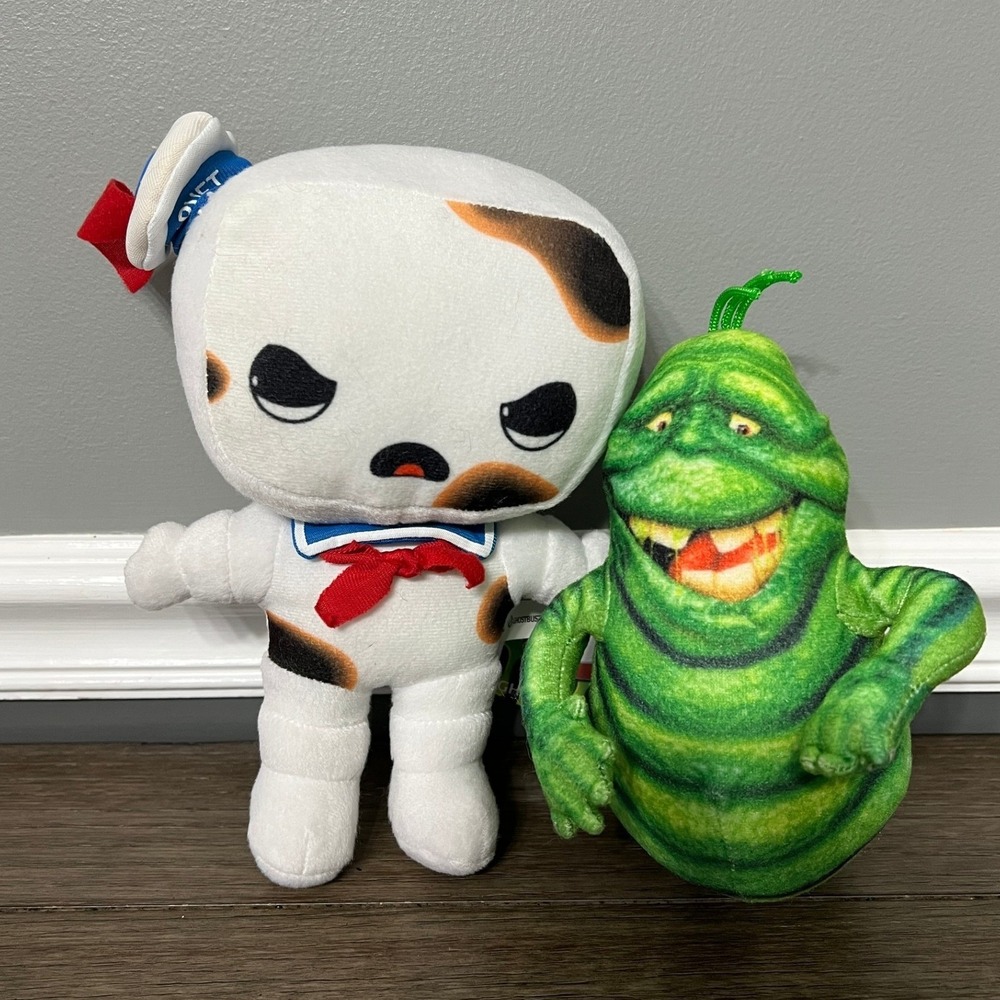 Ghostbusters Stay Puft Marshmallow Man Slimer Plush Stuffed Animal Set NWT 9" 7"